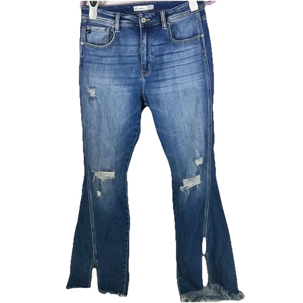 KANCAN Jeans Women‎ 30/31 Distressed Frayed Flair Hems Front Slit wide Leg jeans